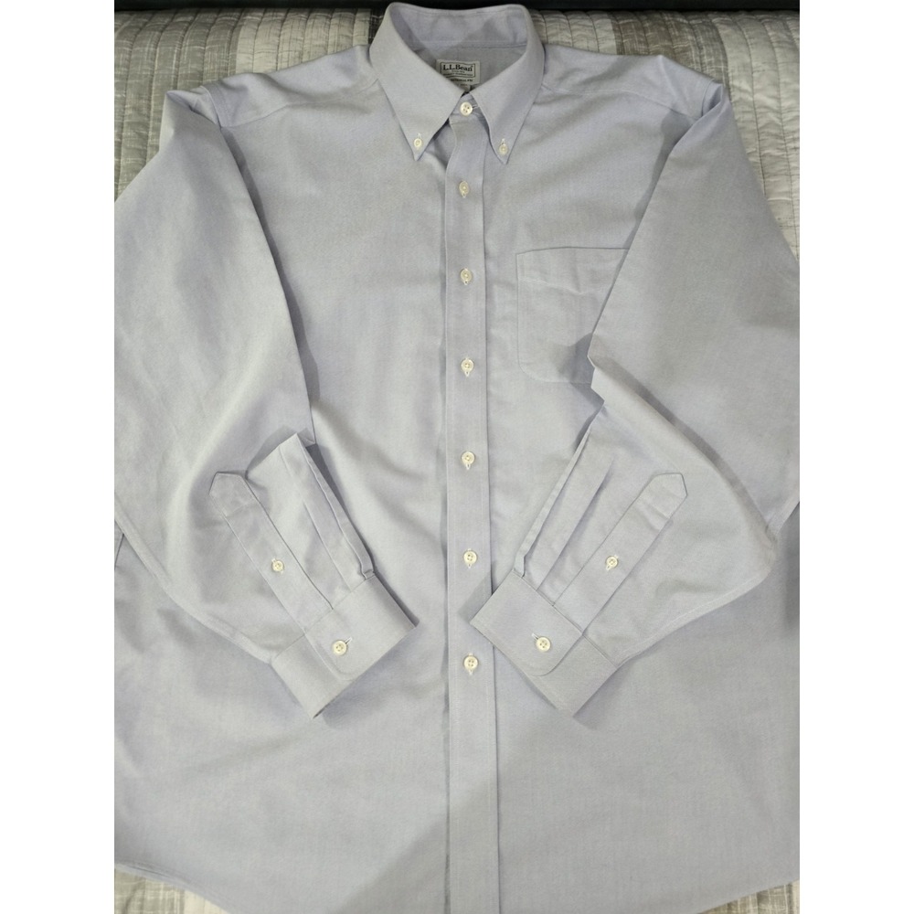 L.L.Bean Mens Traditional Fit Solid Blue Button-Down Dress Shirt 16.5 35